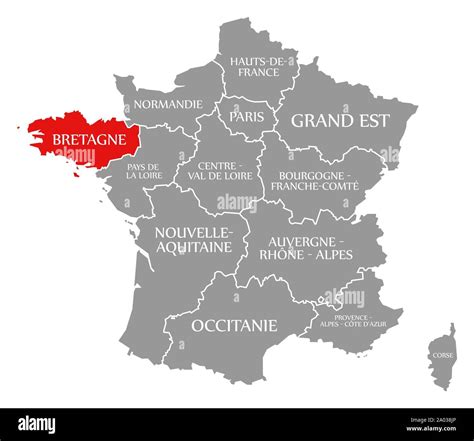 Bretagne red highlighted in map of France Stock Photo - Alamy