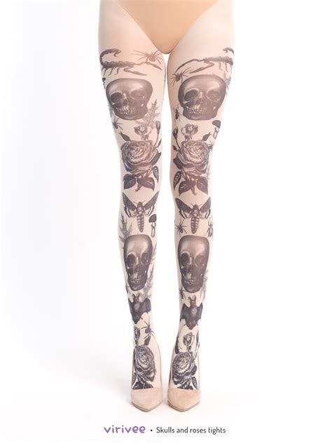 Skull And Roses Gothic Tights Ivory Virivee Tights Unique Tights