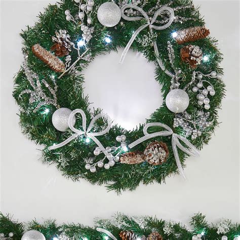 Decorated Pre Lit Wreath Illuminated With 20 Cool White Led Lights Si — We R Christmas