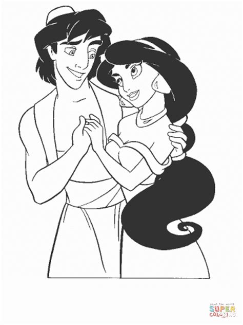 Dibujo De Aladin Y Jasmine Juntos Para Colorear Dibujos Para Colorear