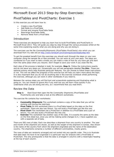 Microsoft Excel 2013 Step By Step Exercises Pivottables And
