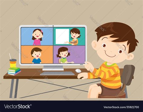 Online learning children using computer Royalty Free Vector