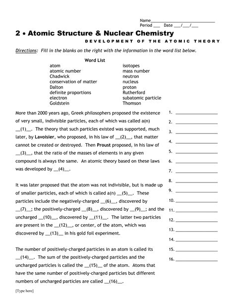 Development Of Atomic Theory Worksheet - Wordworksheet.com