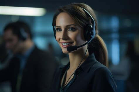 Premium Photo Smiling Woman With Headset Working In Call Center