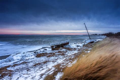 Baltic Sea Beach At Winter In Kuznica Hel Peninsula Poland Stock