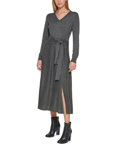 Calvin Klein Tie Waist Midi Sweater Dress Macys