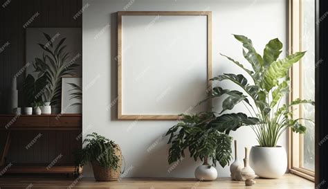 Premium AI Image | A living room with a plant on the wall and a frame that says'real