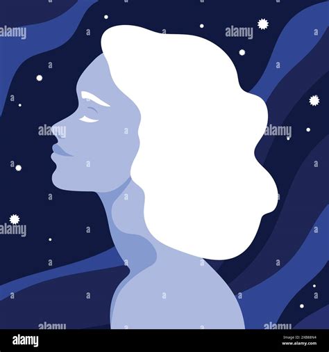 Woman Profile With Closed Eyes On Night Sky Background Portrait Or