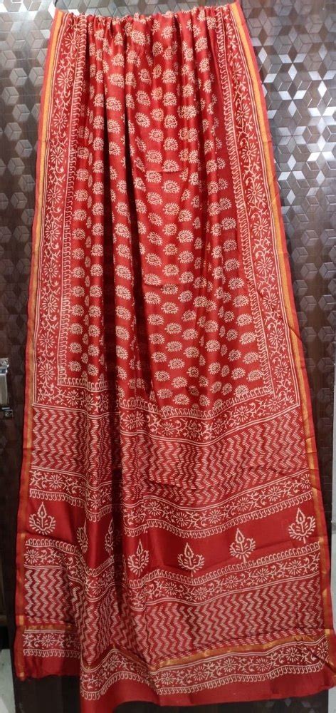 Hand Block Printed Chanderi Silk Saree 5 5 M Separate Blouse Piece