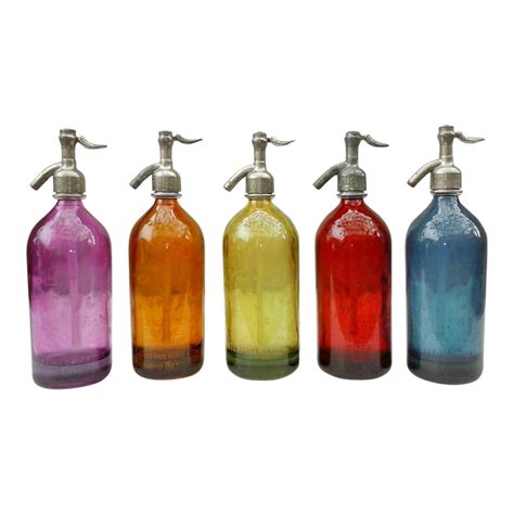 Vintage Colorful Seltzer Bottles - Set of 5 | Chairish