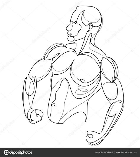 Athletic Man Torso Vector Linear Illustration Male Beauty Perfect