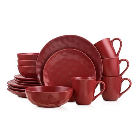 Stone Lain Sam Porcelain 16 Piece Dinnerware Set Dish Set For 4 Red