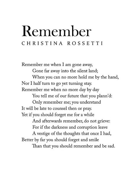 Remember - Christina Rossetti Poem - Literature - Typography Print 2 Digital Art by Studio ...