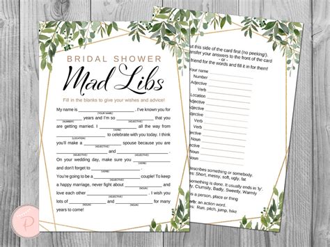 Greenery Bridal Shower Mad Libs Marriage Advice Cards Wedding Madlibs Bridal Shower Mad Libs