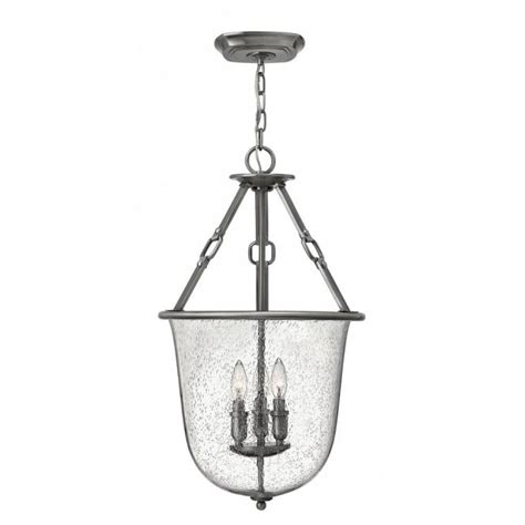 Georgian Bell Jar Hanging Hall Lantern Antique Nickel And Seeded Glass