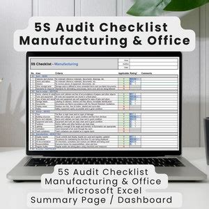 5S Audit Checklist Manufacturing Office Dashboard Scoring Excel