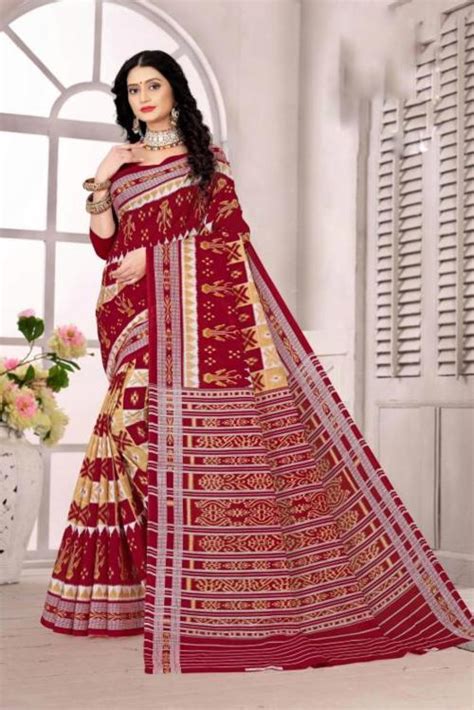 Buy Pasapalli Women White Red Printed Pure Cotton Sambalpuri Saree