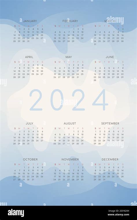 Calendrier 2024 Avec Formes Dondes Fluides à Gradient Bleu Modèle