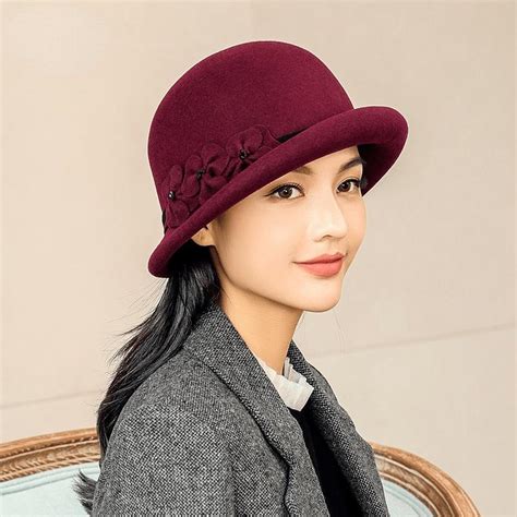 Winter Hat For Women 1920s Gatsby Style Flower Warm Wool Fedora Winter