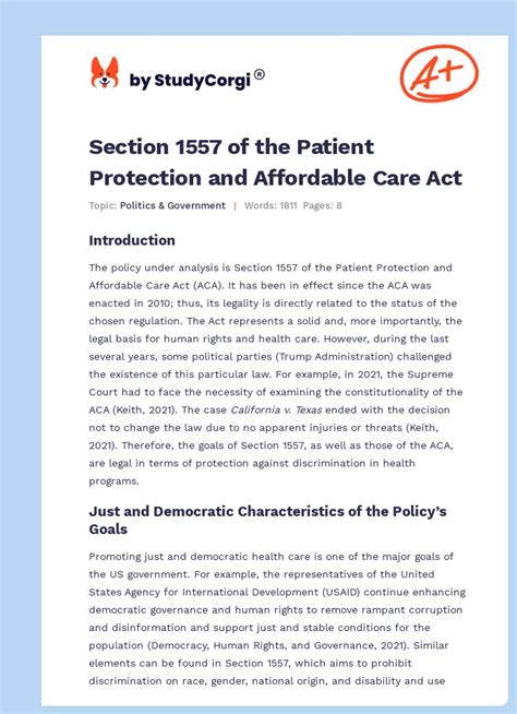 Section 1557 Of The Patient Protection And Affordable Care Act Free Essay Example