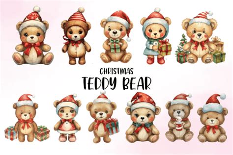 Watercolor Christmas Teddy Bear Clipart Graphic By Cutedesizns · Creative Fabrica