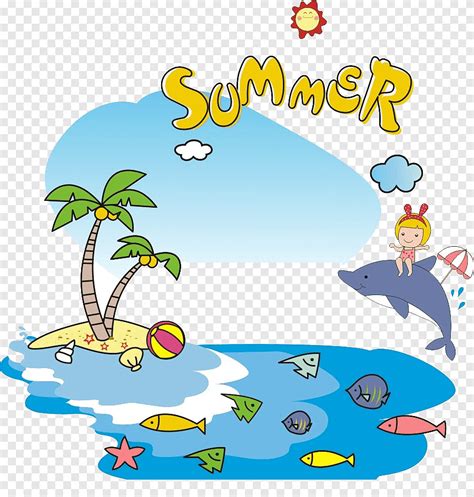 Summer Cartoon, Summer beach elements set, comics, blue png | PNGEgg