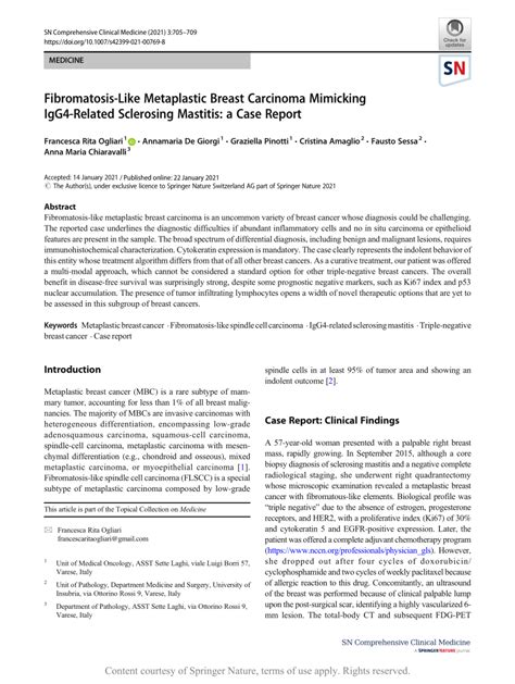 Fibromatosis Like Metaplastic Breast Carcinoma Mimicking Igg4 Related Sclerosing Mastitis A