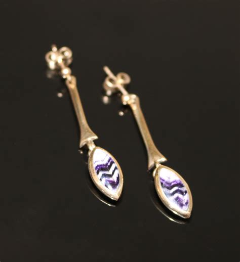 Blue John 9ct gold earrings - RPBE752 | Treak Cliff Cavern