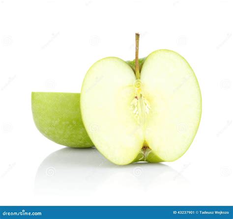 Studio Shot Of Green Apple Cut In Half Isolated Stock Image Image Of