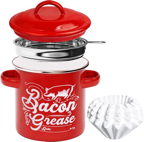 Amazon Bacon Grease Saver Container With Fine Strainer Enamel