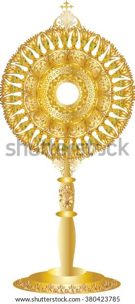 Golden Monstrance Eucharistic Adoration Blessed Sacrament Stock Vector