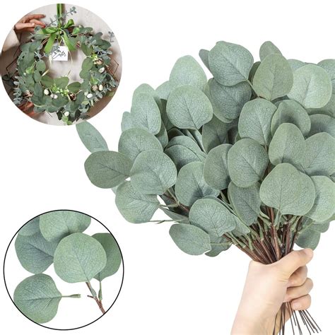 Pcs Fake Eucalyptus Leaves Stems Silver Dollar Artificial Greenery