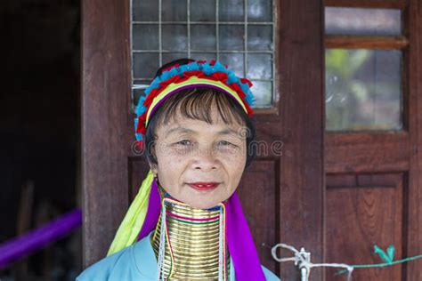 Padaung Tribal Woman Poses For A Photo In Inle Lake Myanmar Burma