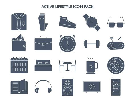 Active Lifestyle Icon Set In Blue And White Color. 24482687 Vector Art ...