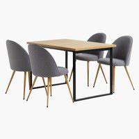 Aabenraa L Table Oak Kokkedal Chairs Grey Velvet Jysk