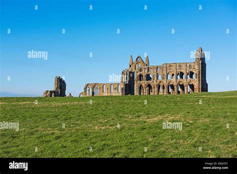 Remains Of An Ancient English Abbey Ruins With Gothic Architecture In