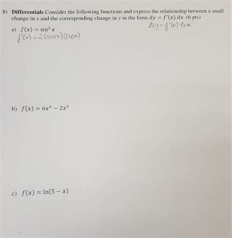 Solved 8 Differentials Consider The Following Functions And