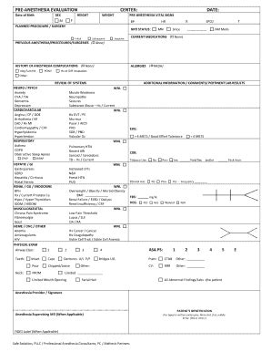 Fillable Online PRE ANESTHESIA EVALUATION Fax Email Print PdfFiller