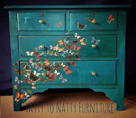 Loving The Painted Butterflies On This Beautiful Blueish Dresser This