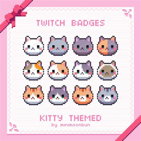 Kitty Cat Face Badges Cute Pixel Art Twitch Sub/bit Badges - Etsy