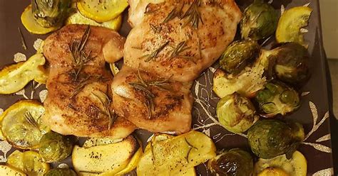 [food] Roasted Chicken With Rosemary Roasted Squash Apples And Brussel Sprouts With Olive Oil