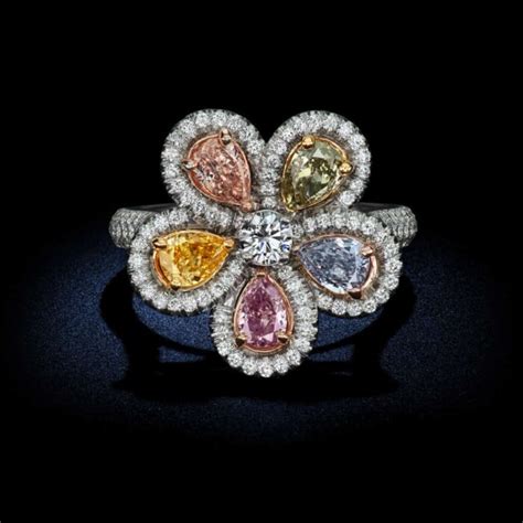 1.43 Carat Mixed Natural Fancy Color Diamond Flower Ring