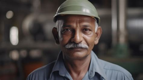 Premium Photo A Smiling Senior Indian Male Factory Worker Standing In