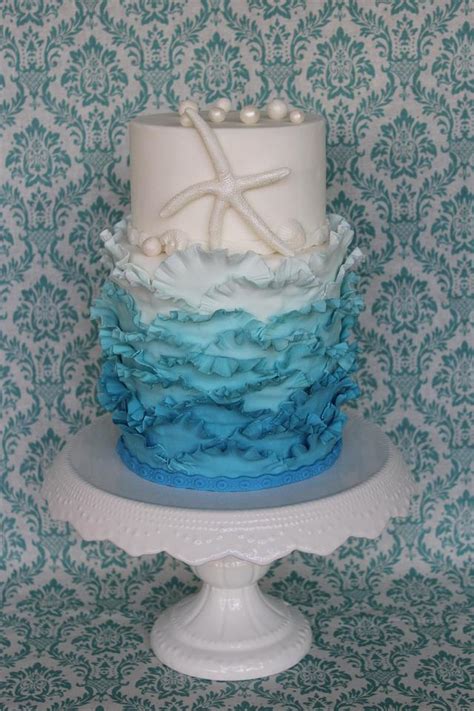 Blue Ombre Ruffles Decorated Cake By Sweet Heaven Cakesdecor