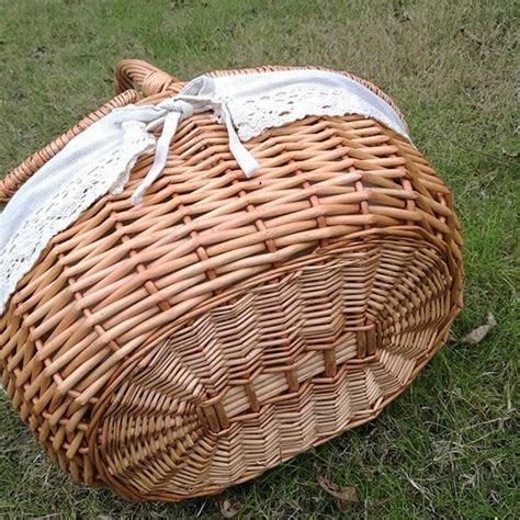 Handmade Wicker Basket With Handle Wicker Camping Grandado