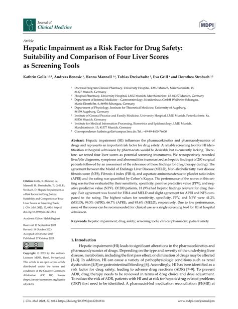 Pdf Hepatic Impairment As A Risk Factor For Drug Safety Suitability