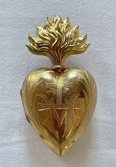 Ancien Reliquaire Ex Voto Sacr Coeur De Marie Laiton Reliquary Sacred