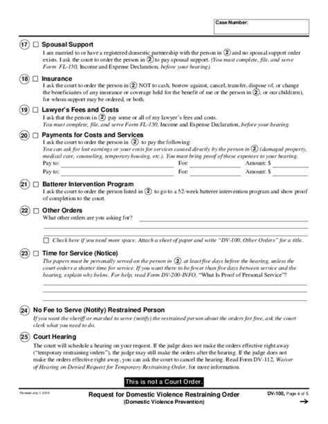 Dv 100 Request For Domestic Violence Restraining Order Free Download