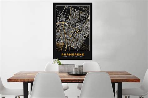 Fotolijst Incl Poster Plattegrond Purmerend Goud Zwart