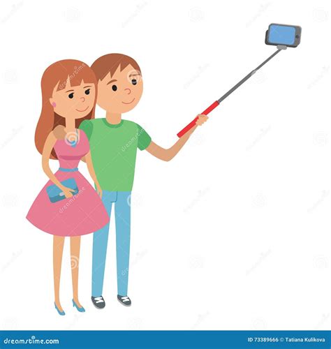 Selfie Couple Man And Woman Vector Illustration Stock Vector